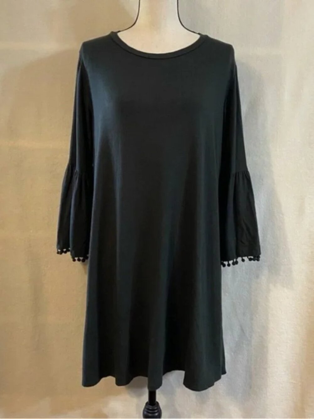 Johnny Was Calmé deep green flute sleeve bamboo organic cotton swing dress